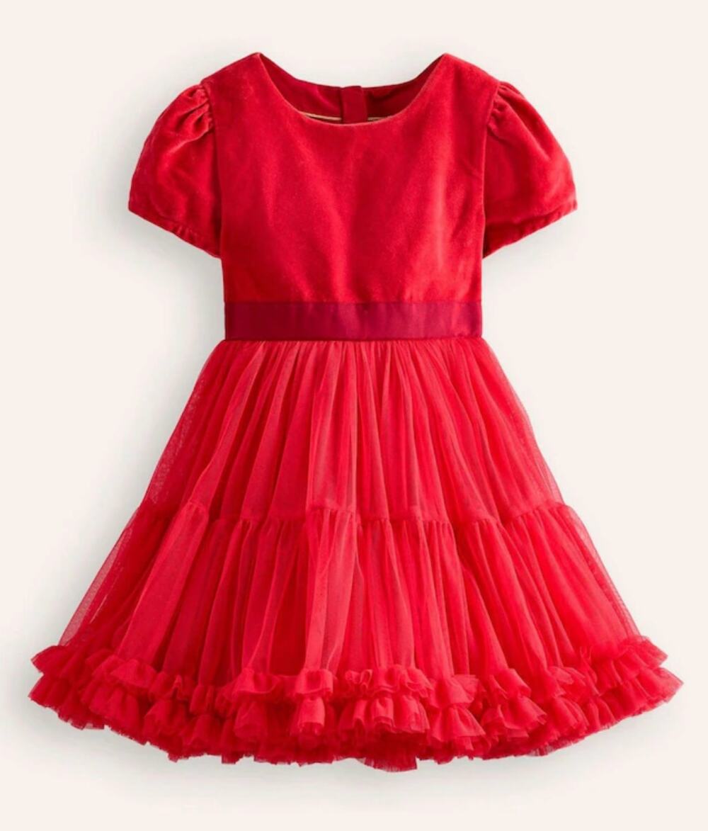 MINI BODEN Velour Tulle Occasion Dress in Red Size 5-6Y
